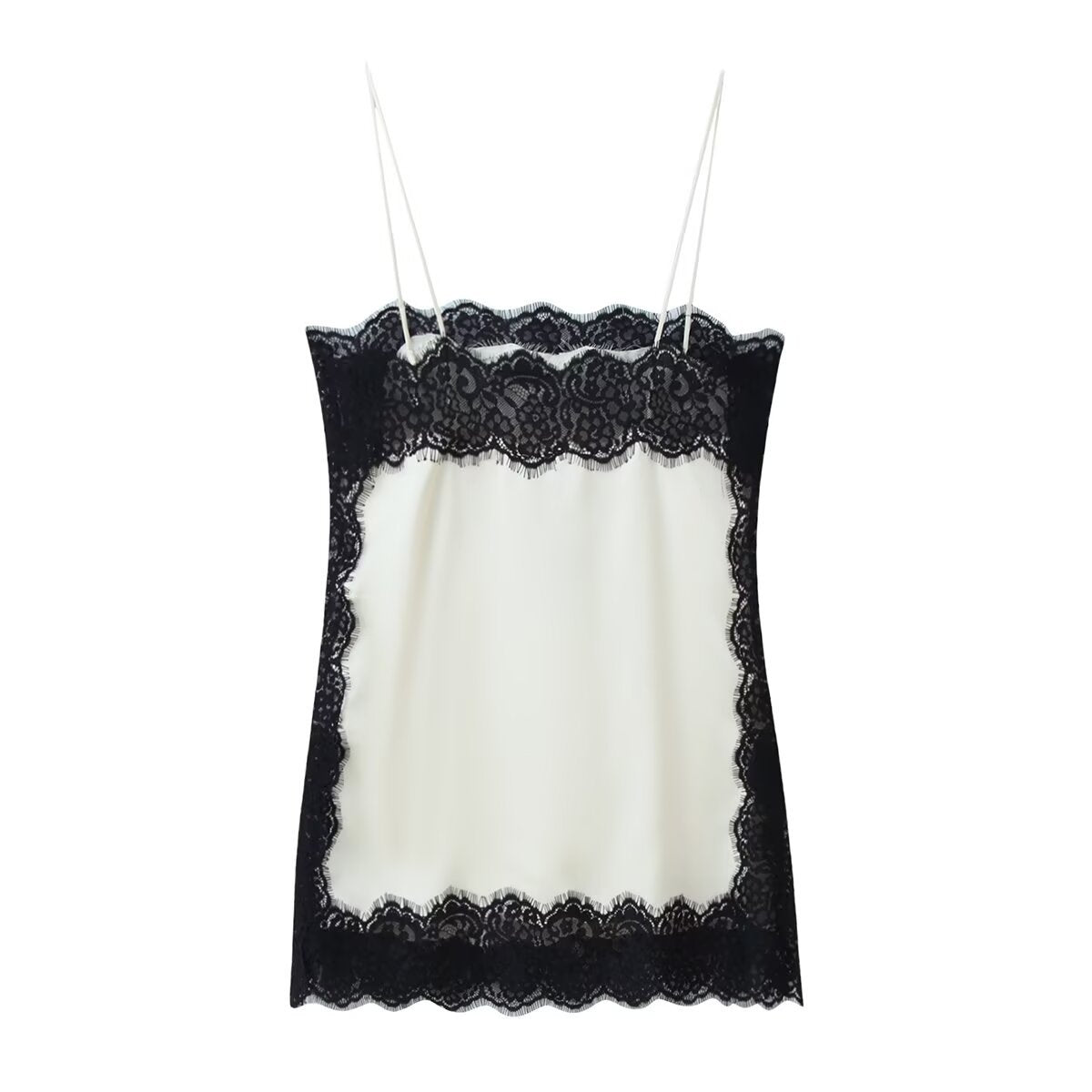 Margot | Elegant Lace Cami Top Cream Black Satin Sleeveless