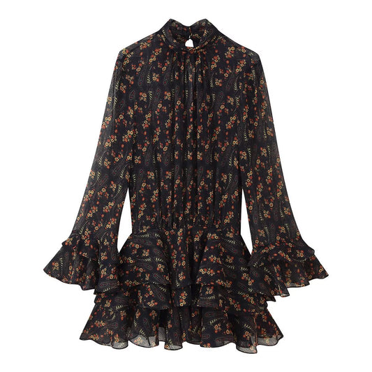 Ivy | Autumn Floral Mini Dress Black