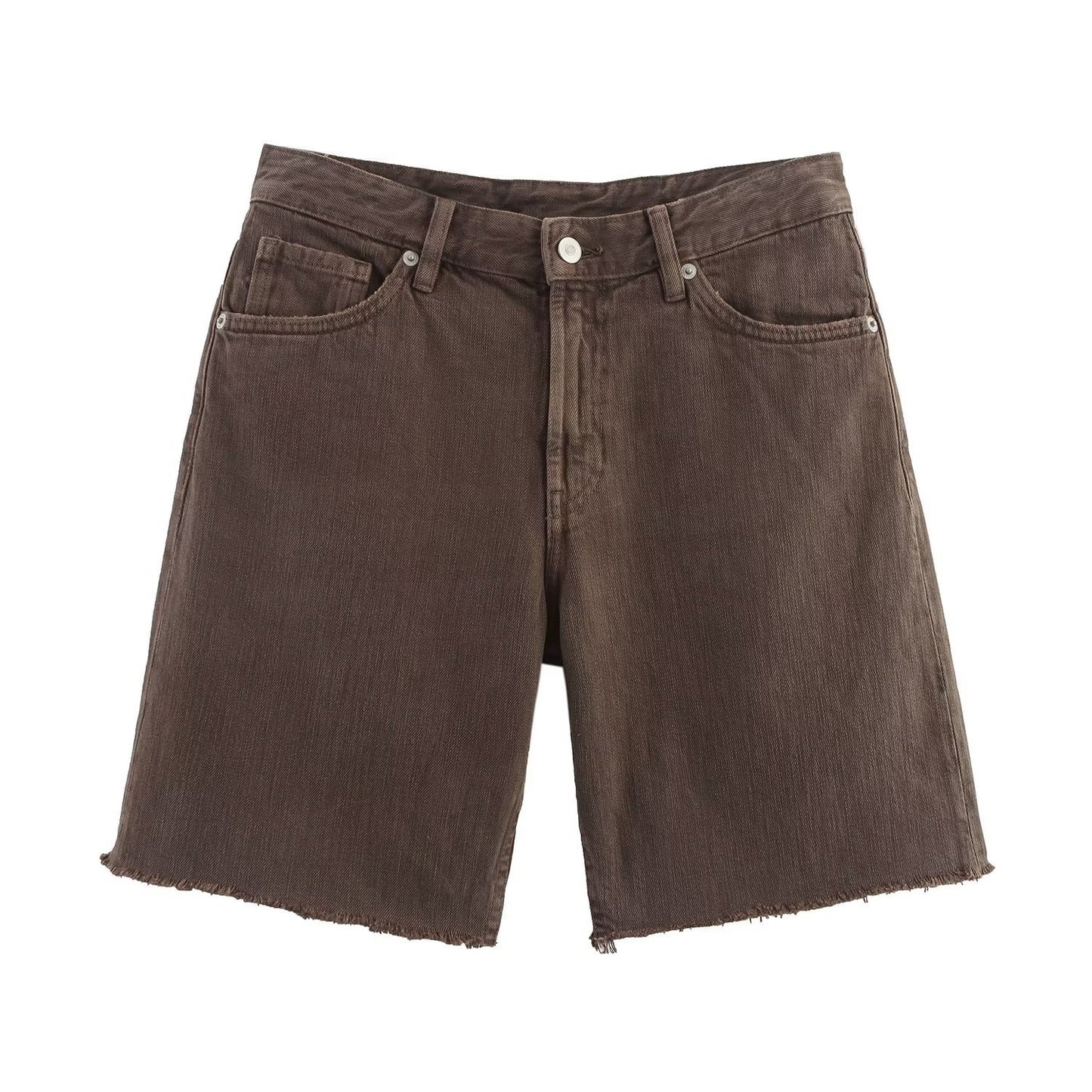 Luisa | Vintage Denim Shorts Brown Bermuda High Waisted Raw Hem