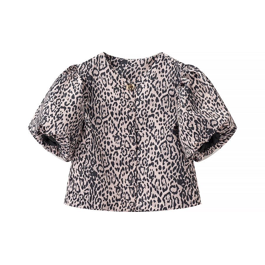 Viola | Elegant Satin Blouse Black Puff Sleeve Short Sleeve
