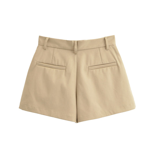 Bea | Elegant Tailored Shorts Khaki Pleated High Waisted