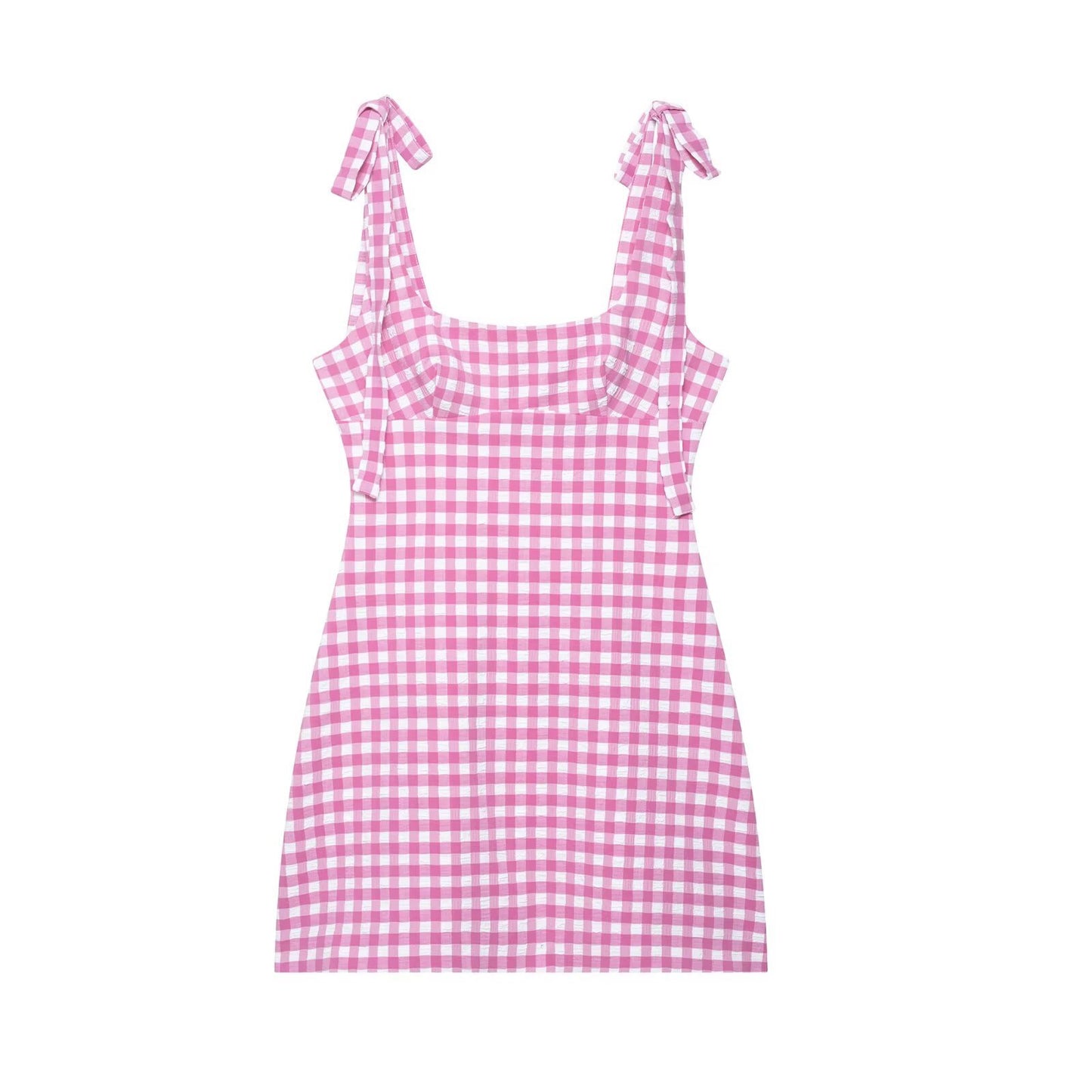 Camille | Square Neck Mini Dress Yellow Gingham Tie Shoulder