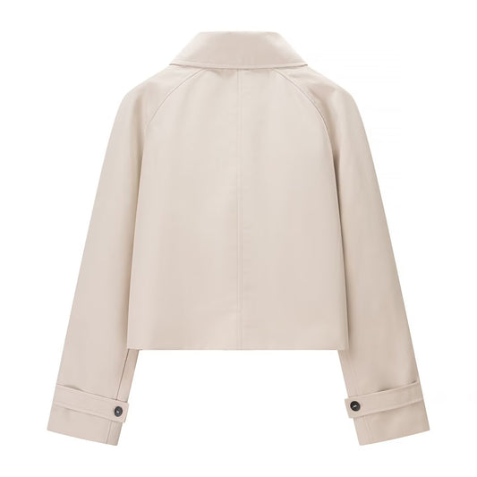 Thea | Cropped Faux Leather Jacket Cream Button Down