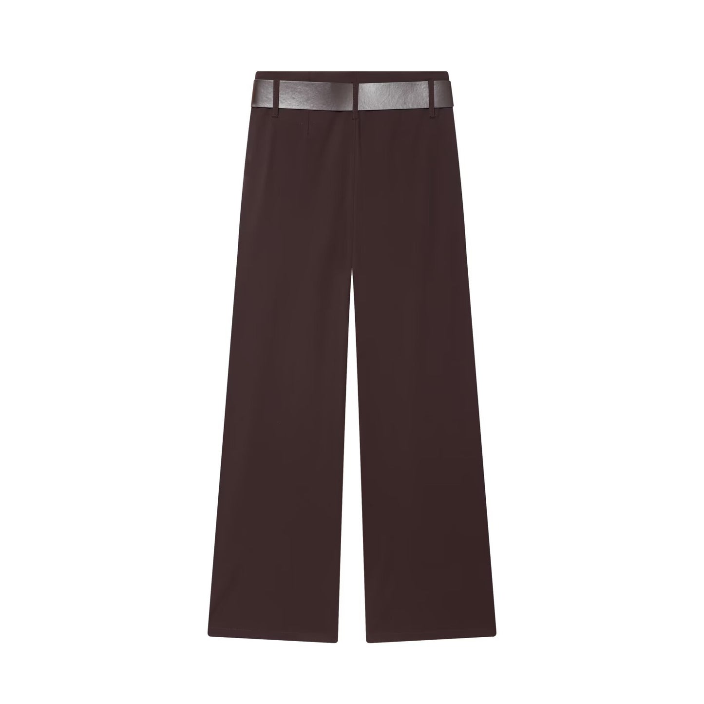 Quinn | Elegant Wide Leg Trousers Brown Belted