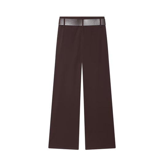 Sage | Wide Leg Dress Pants Brown Belted High Waisted