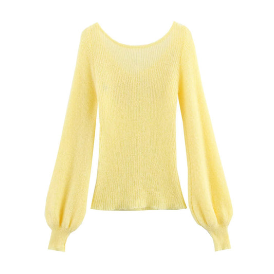 Thea | Coquette Button Front Knit Sweater Yellow Floral Applique V Neck
