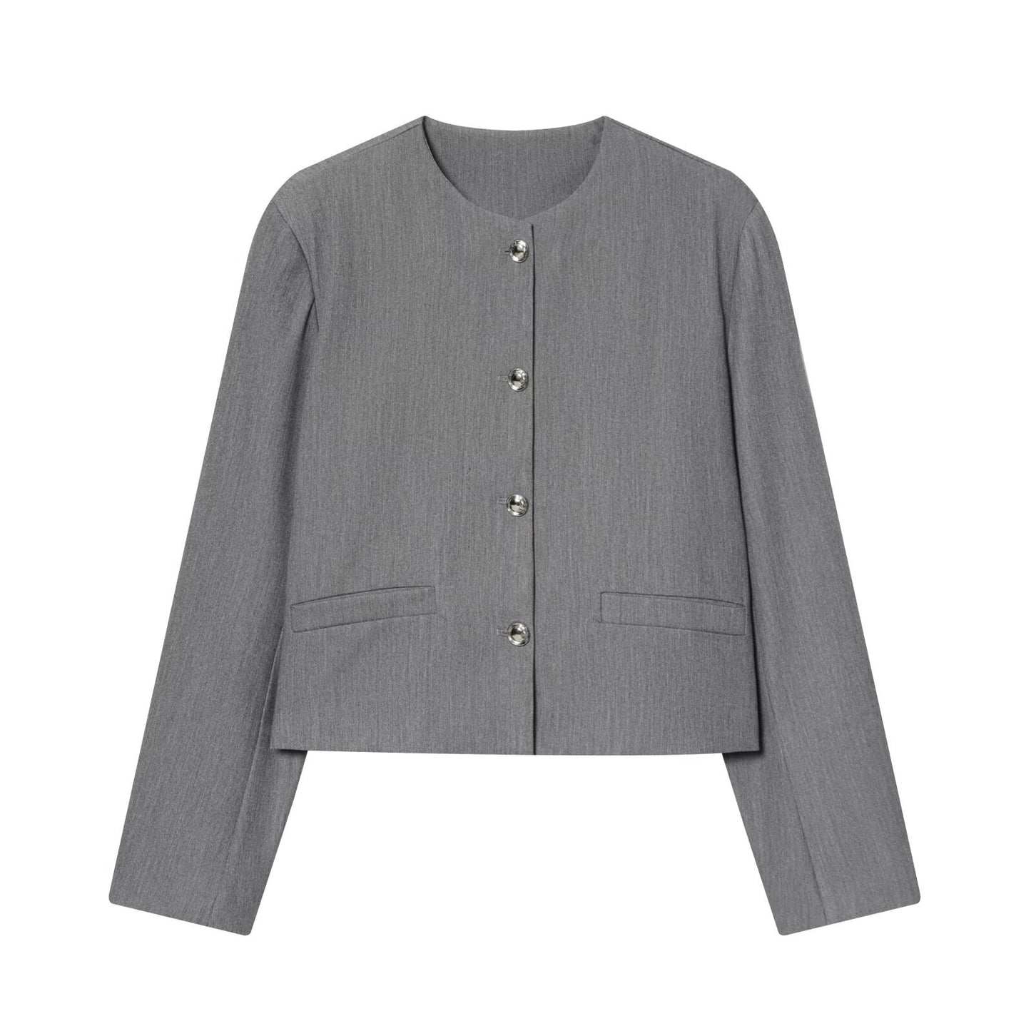 Vera | Cropped Blazer Gray Button Front Long Sleeve