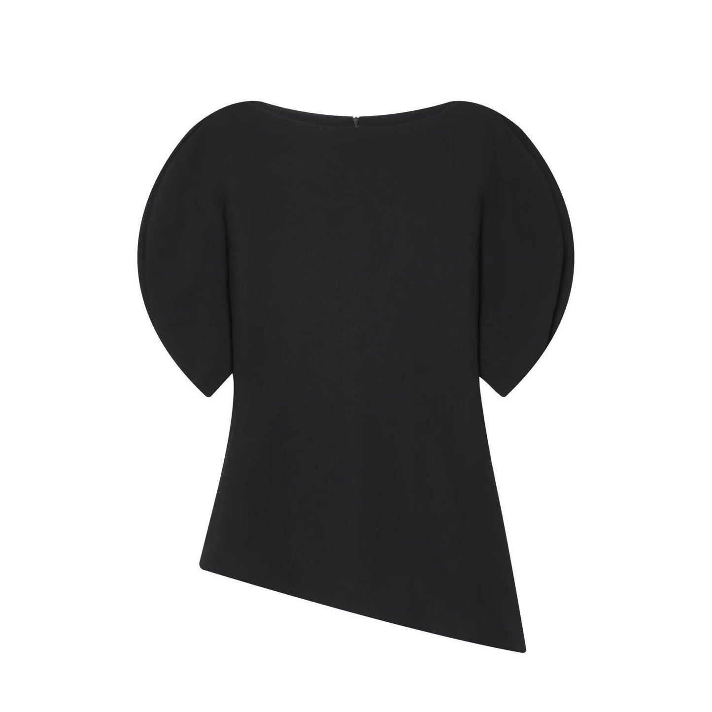 Ada | Asymmetric Top Black Puff Sleeve Short Sleeve