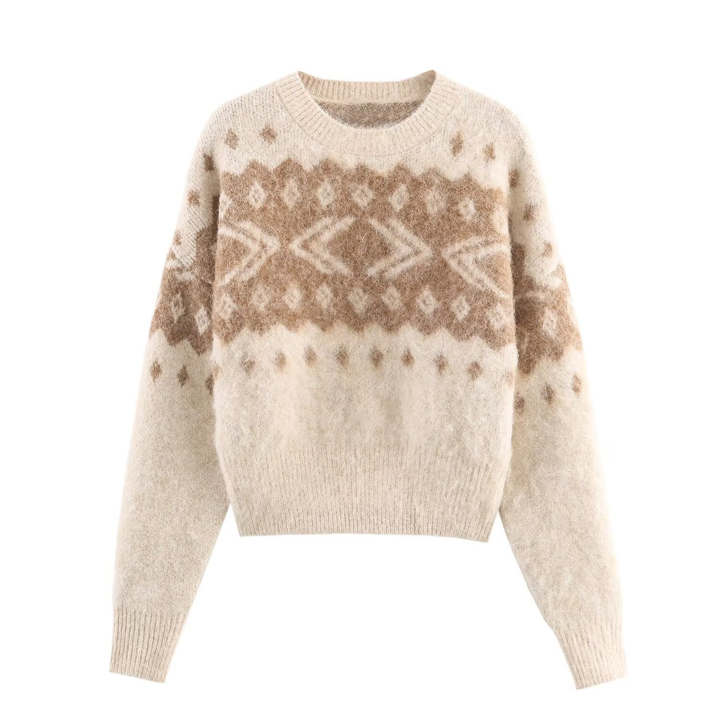 Mabel | Winter Knitted Jumper Cream Beige Nordic Pattern Long Sleeve