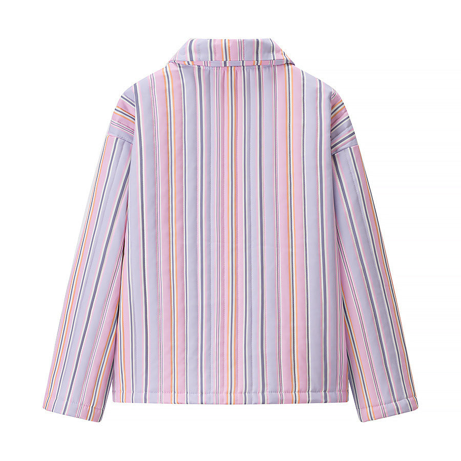 Sage | Summer Striped Shirt Jacket Pink Zip Up Oversized
