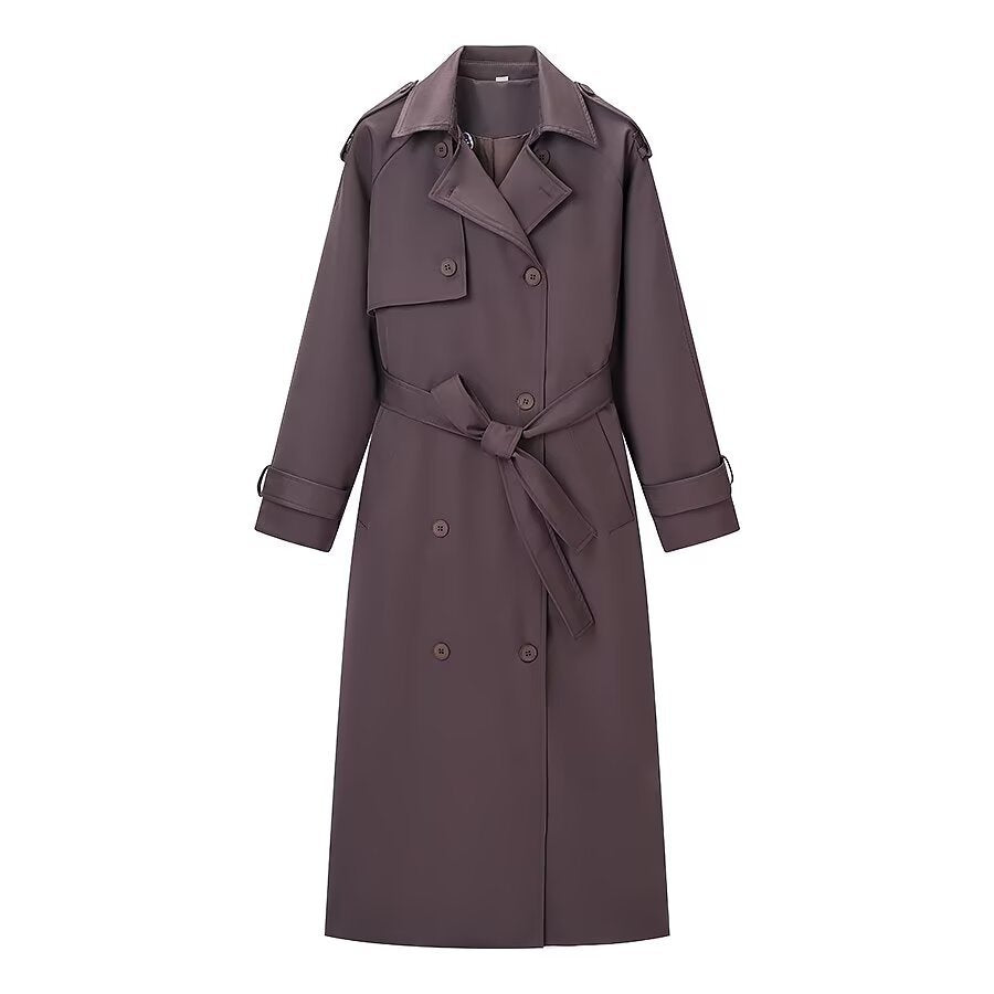 Tallulah | Elegant Belted Longline Coat Brown Double Breasted