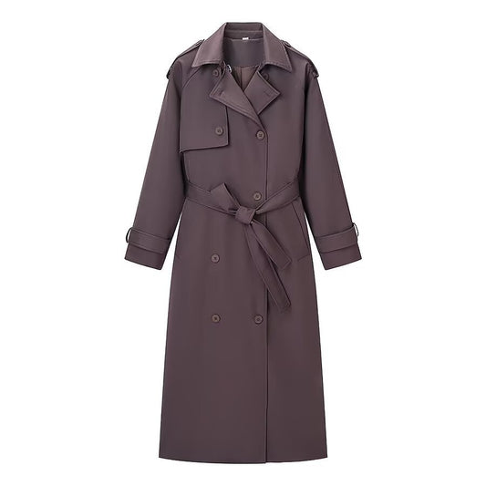 Tallulah | Elegant Belted Longline Coat Brown Double Breasted