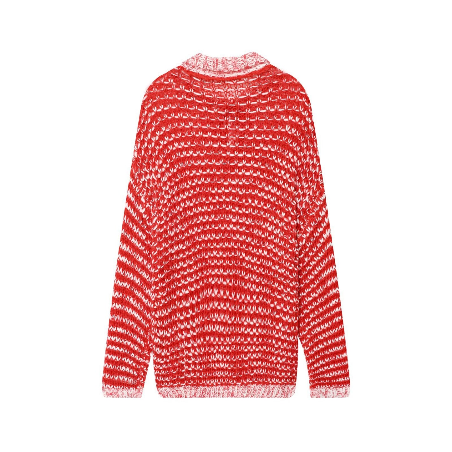 Lily | Red Relaxed Open Knit Striped Hooded Polo Jumper