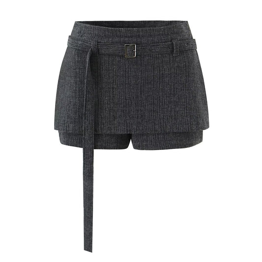 Romy | Tailored Shorts Grey High Waisted Belted Wrap Skort