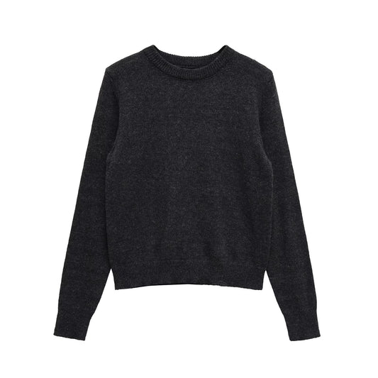 Vera | Crew Neck Sweater Charcoal Long Sleeve Ribbed Knit