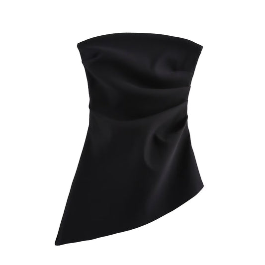 Cora | Strapless Asymmetric Top Black Ruched