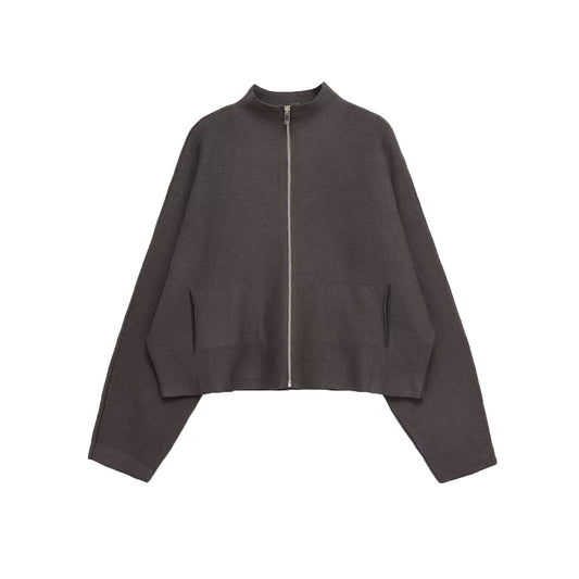 Vera | Zip Up Cropped Fleece Jacket Gray Long Sleeve