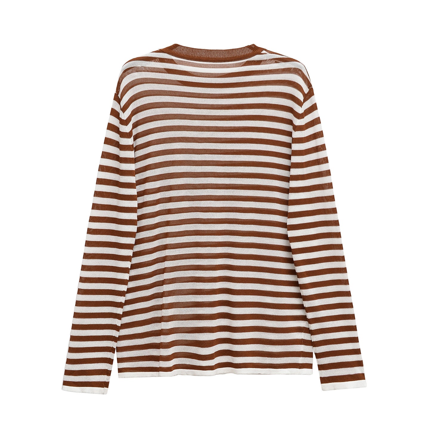 Vera | Striped Long Sleeve Top Brown White Crew Neck