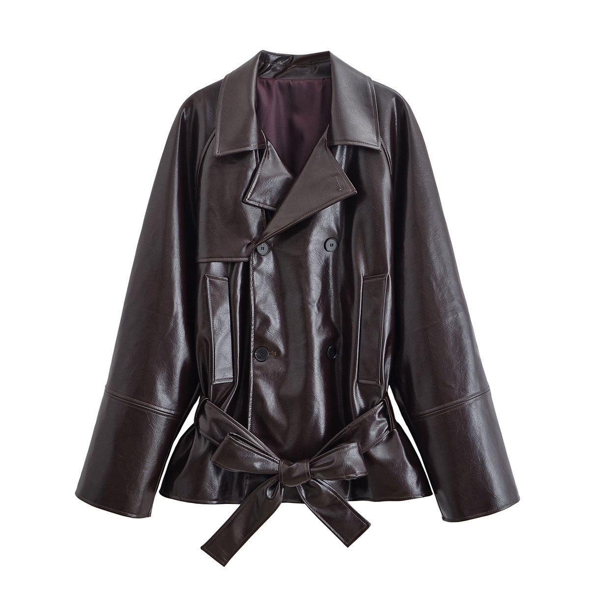 Margot | Belted Faux Leather Jacket Black Long Sleeve