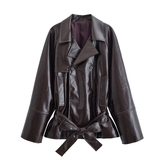 Margot | Belted Faux Leather Jacket Black Long Sleeve