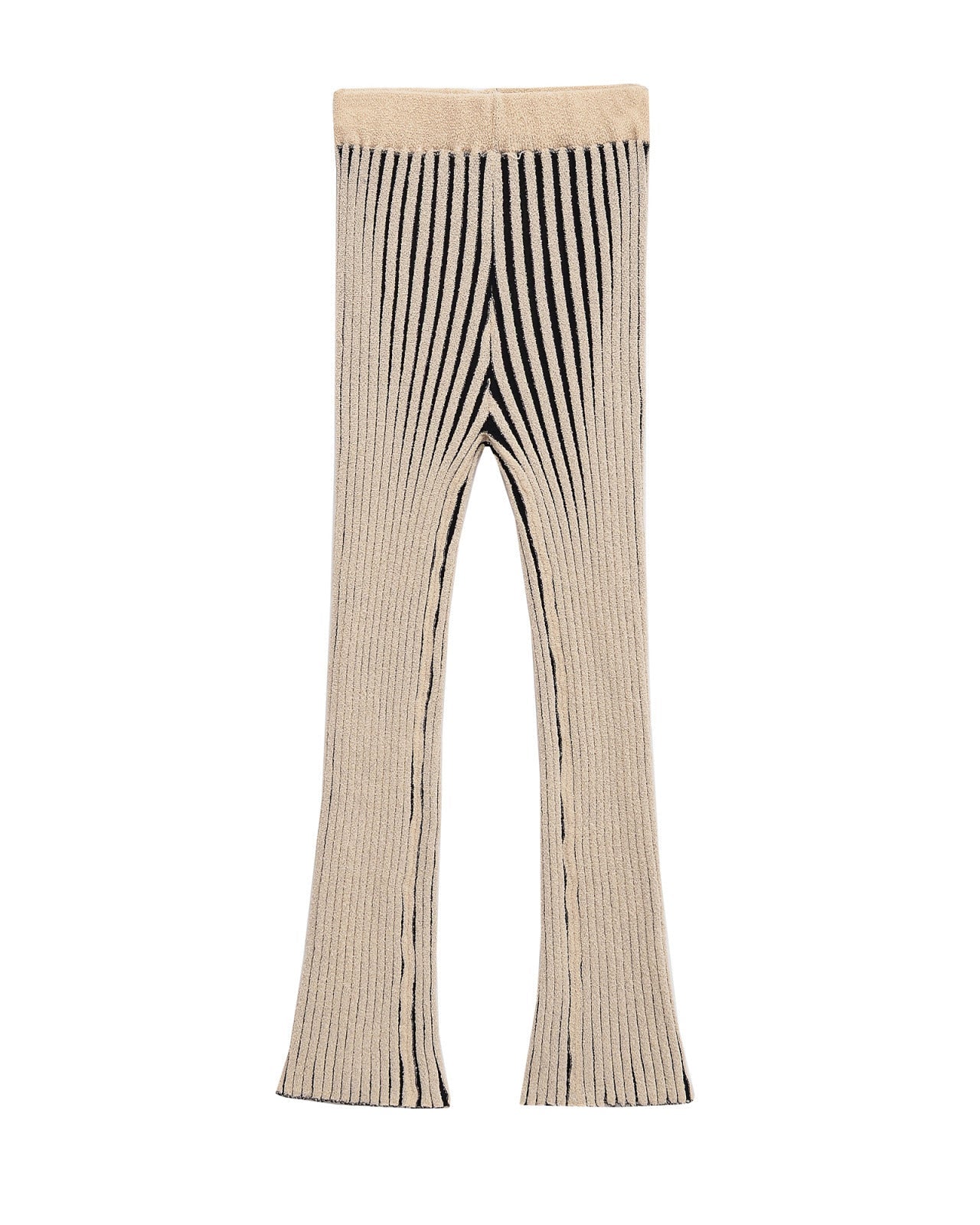 Vera | Ribbed Flared Pants Cream Striped Wide Leg