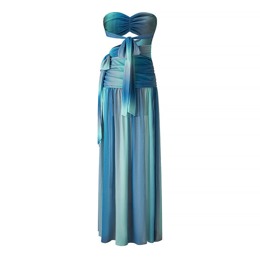 Penny | Summer Strapless Maxi Dress Blue