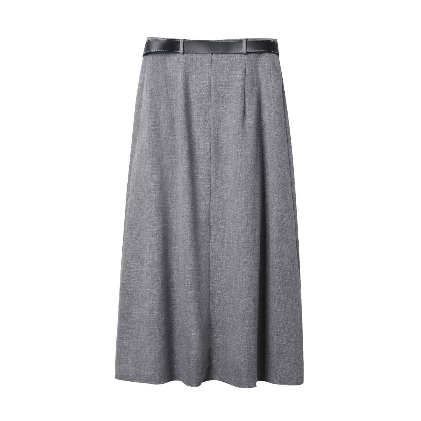 Nola | Pleated Midi Skirt Gray High Waisted A Line