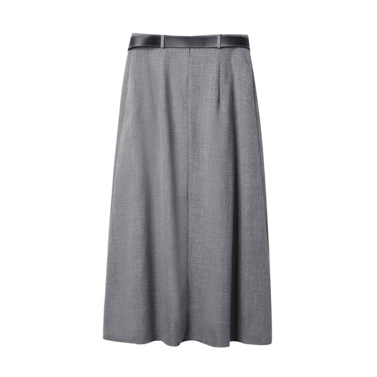 Bea | Pleated Midi Skirt Grey Belted High Waisted A Line Tailored