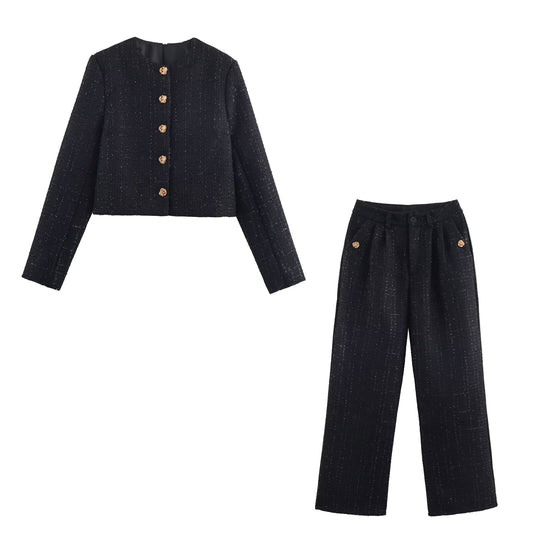 Audrey | Black Bouclé Gold Button Jacket Co-ord