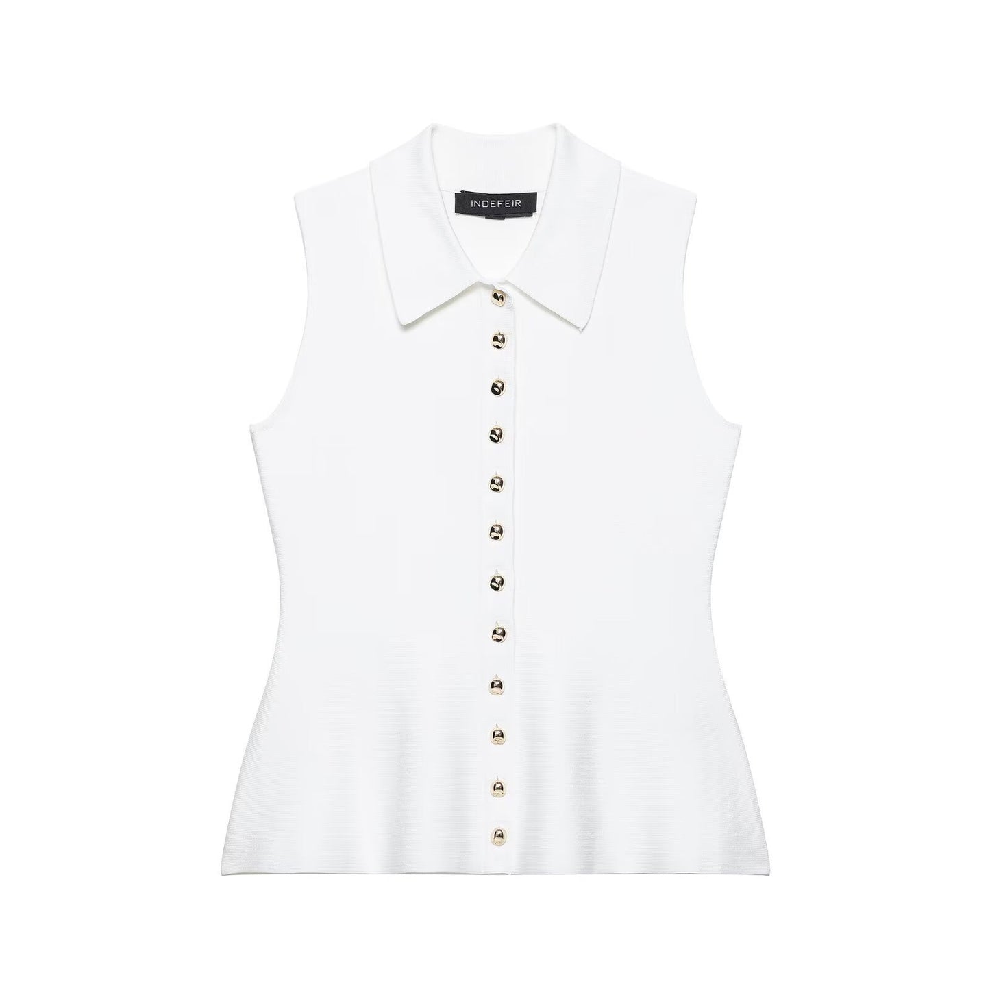 Bea | Sleeveless Button Front Cardigan White Collared Fitted