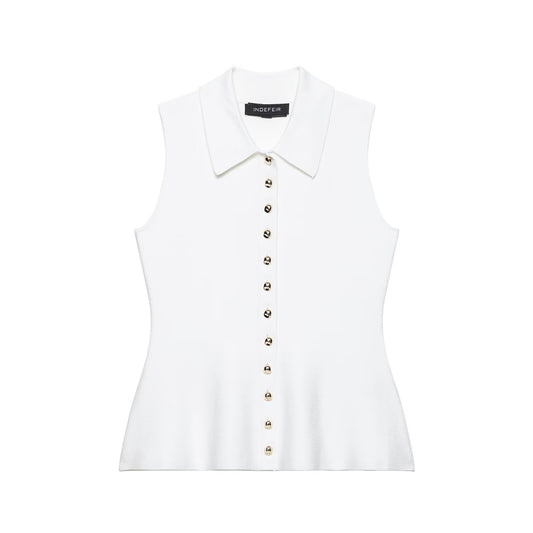 Bea | Sleeveless Button Front Cardigan White Collared Fitted