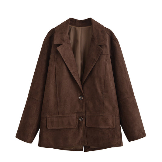 Etta | Casual Suede Jacket Dark Brown