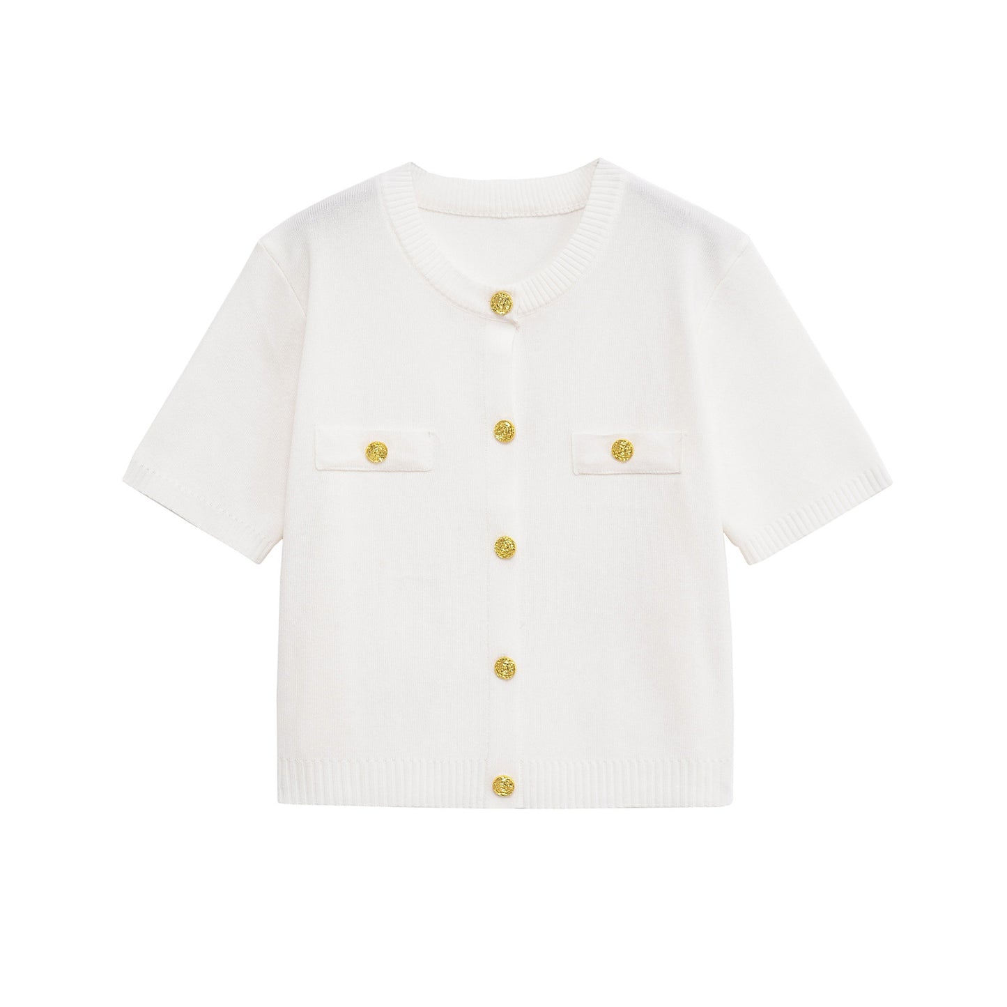 Lucia | Cropped Knit Cardigan Yellow Short Sleeve Gold Button