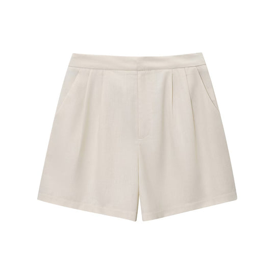 Thea | Pleated Linen Shorts Cream High Waisted