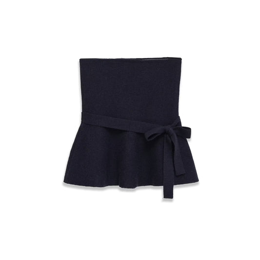 Viola | Elegant Peplum Top Navy Strapless Belted Fitted