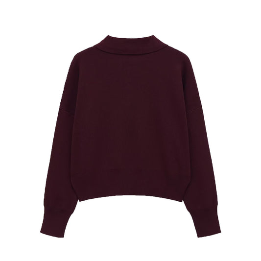 Scarlett | Burgundy Knit Polo Jumper with Pocket Detail