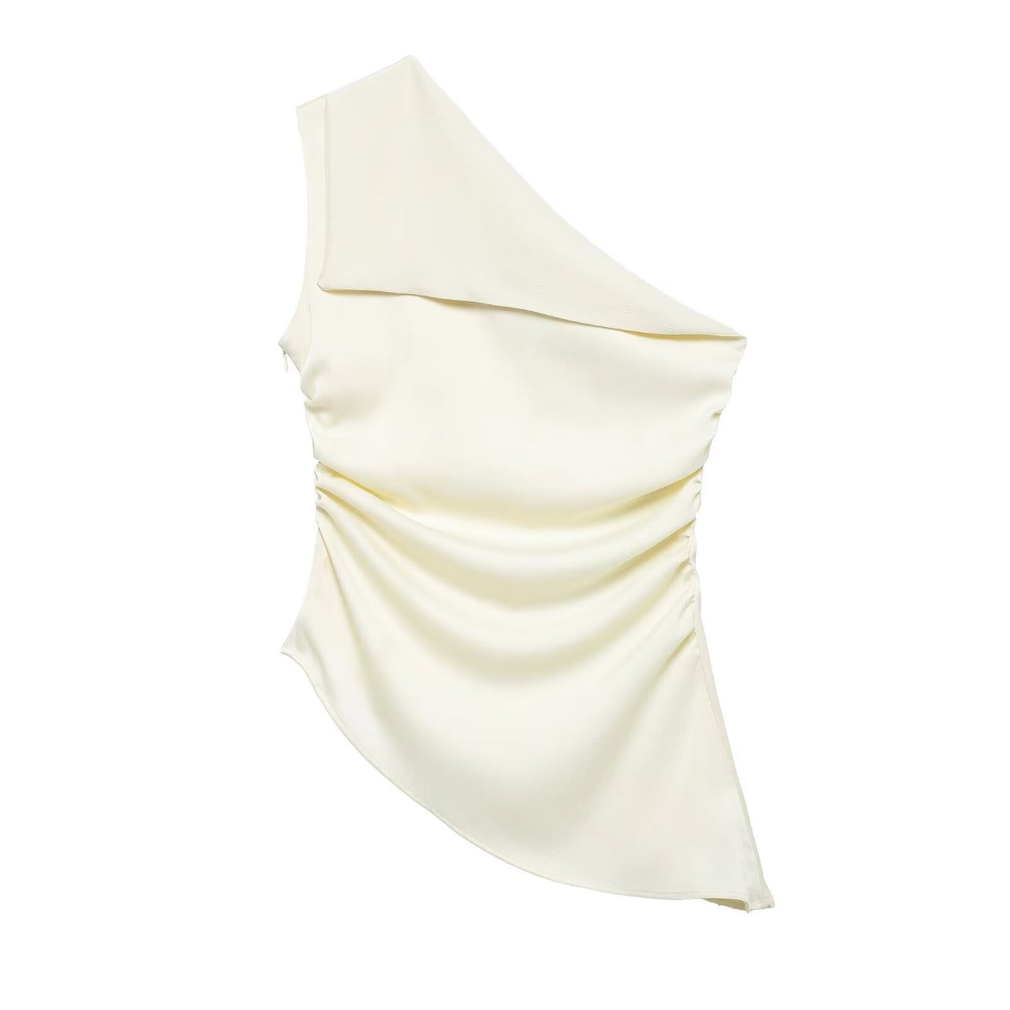 Suki | Elegant One Shoulder Top Cream Satin Asymmetric Draped