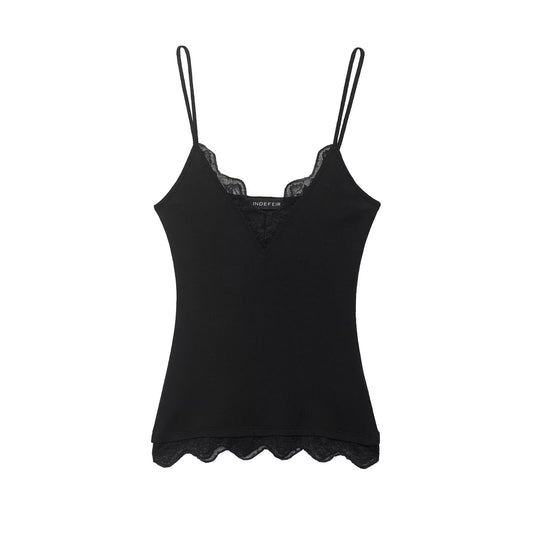 Viola | Everyday Lace Trim Cami Top Grey V Neck Fitted Sleeveless