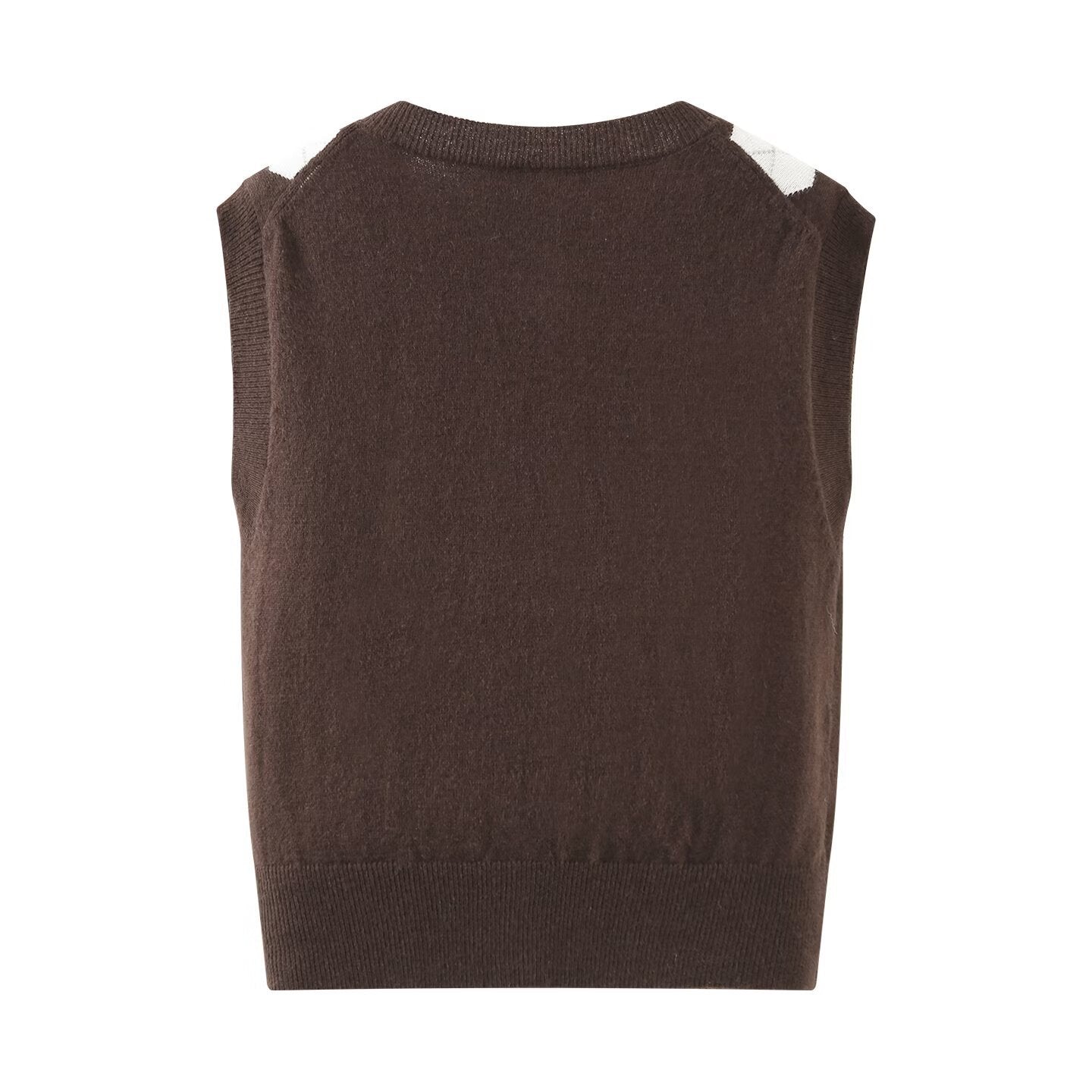 Maren | Preppy Argyle Sweater Vest Brown Cream Cropped Button Front