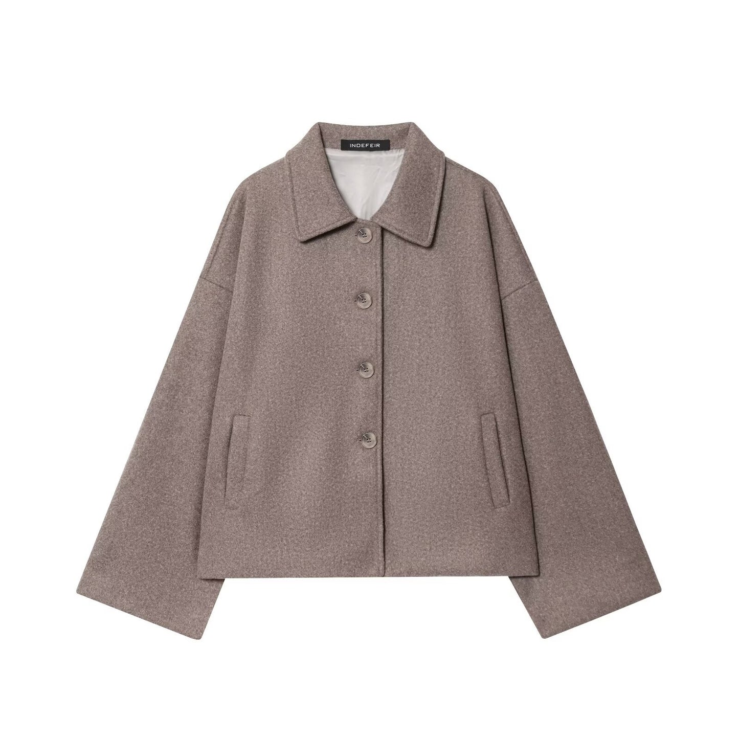 Ines | Autumn Cropped Jacket Beige Wide Sleeve Collared