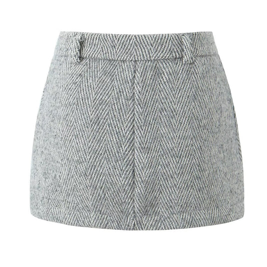 Vera | A Line Mini Skirt Gray Herringbone Tweed