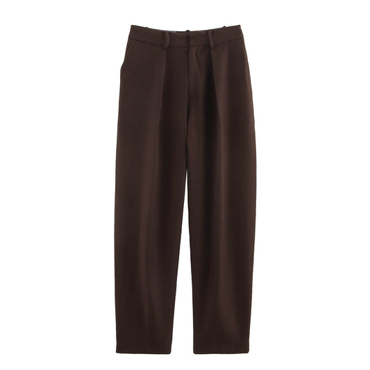 Luisa | Wide Leg Trousers Brown Pleated High Waisted