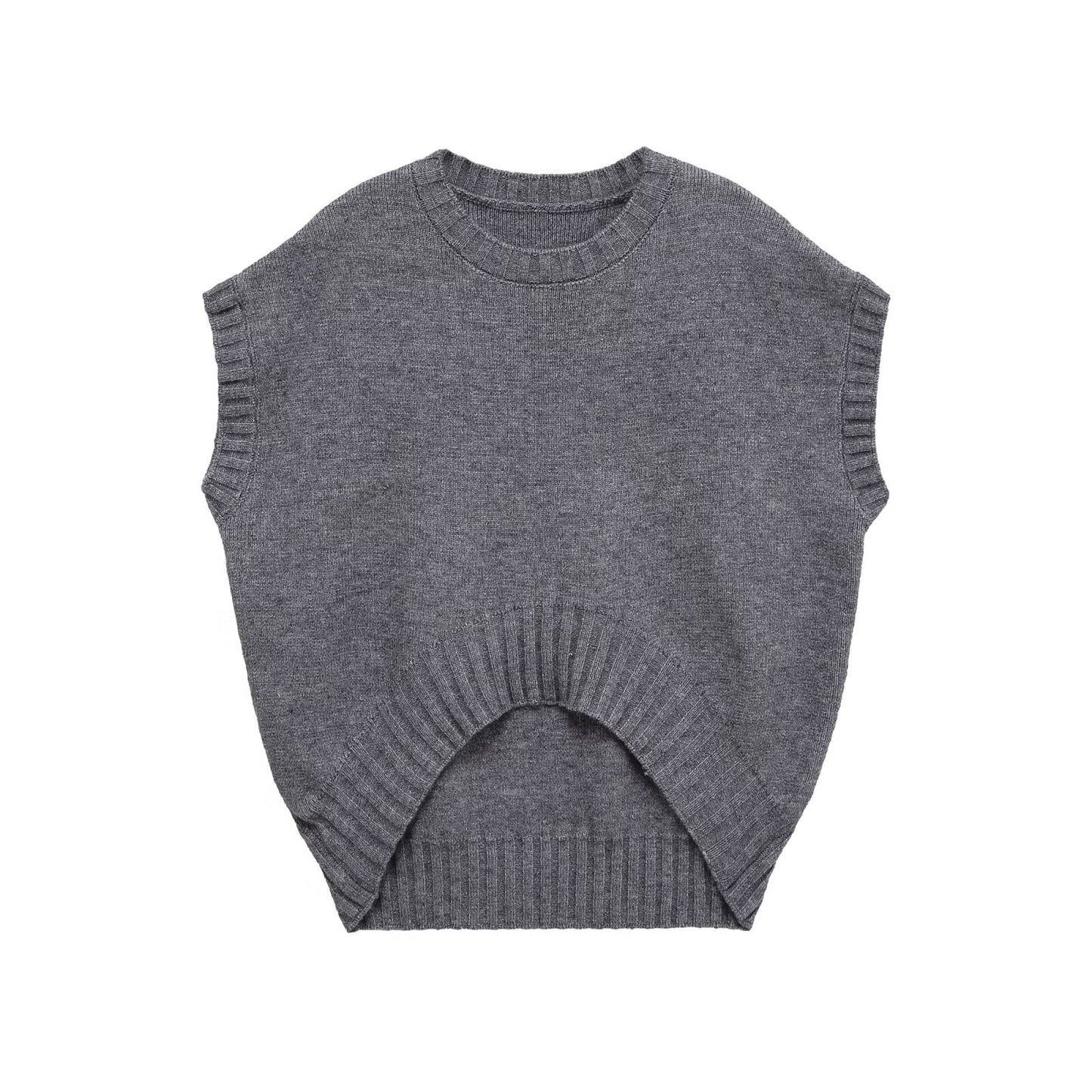 Thea | Cropped Ribbed Sweater Vest Gray Boxy
