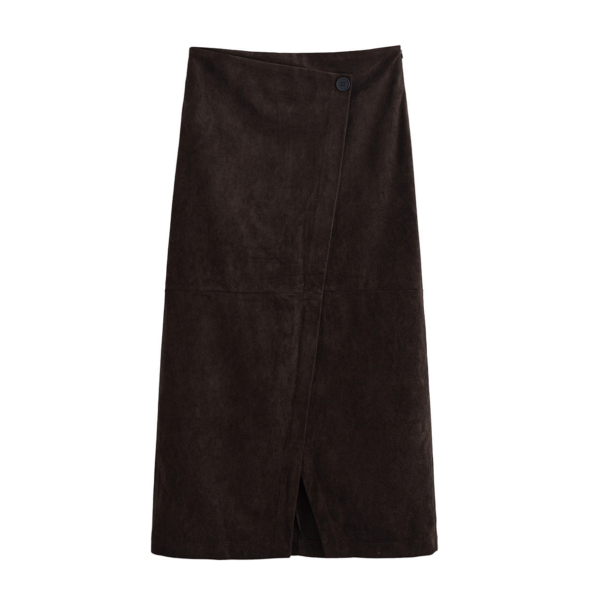 Margot | Suede Wrap Midi Skirt Brown Button Front