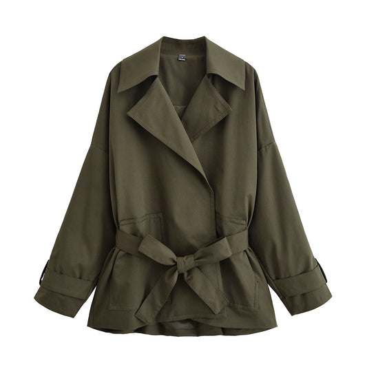 Margot | Oversized Linen Trench Coat Olive Belted Long Sleeve