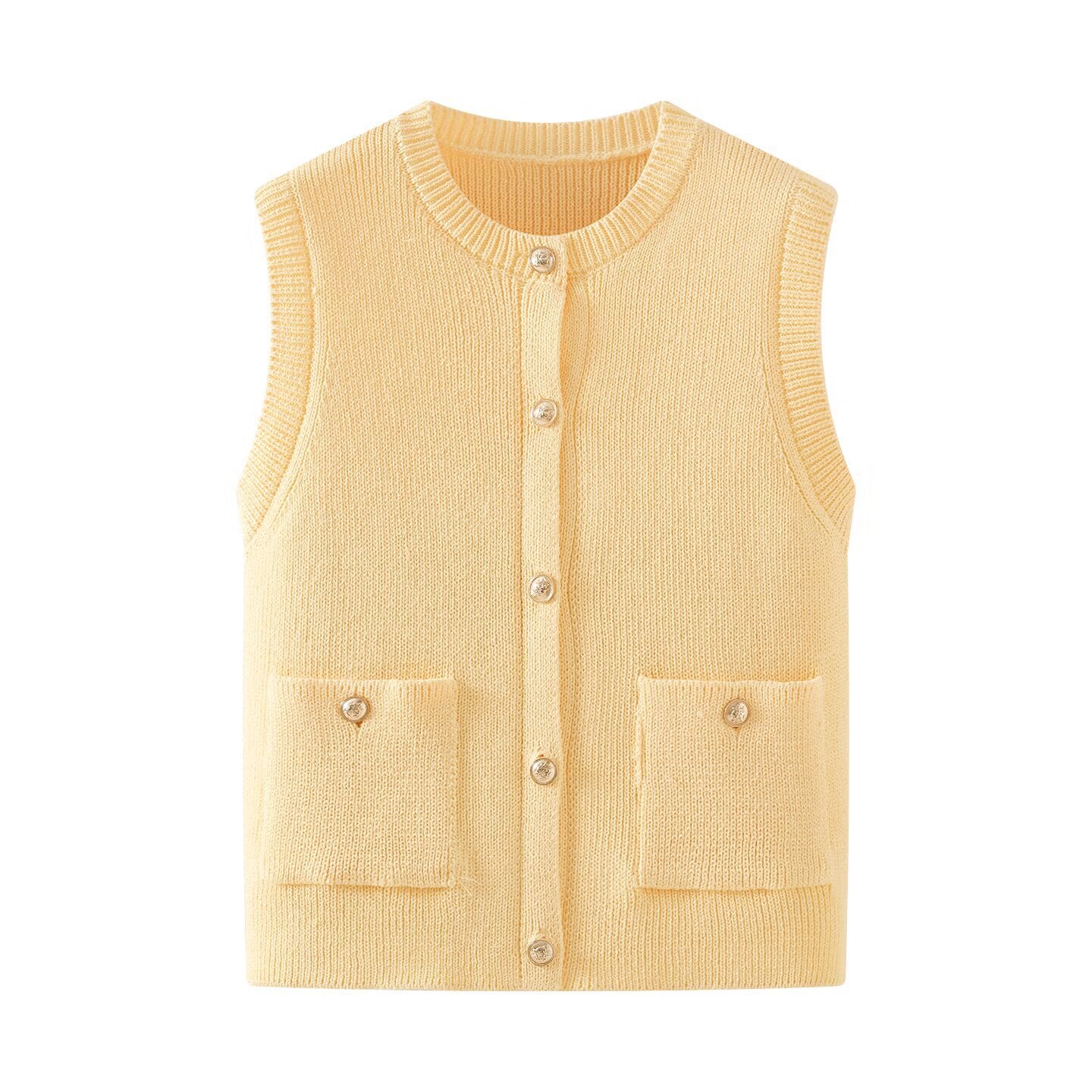 Faye | Sleeveless Ribbed Cardigan Cream Button Front Pockets