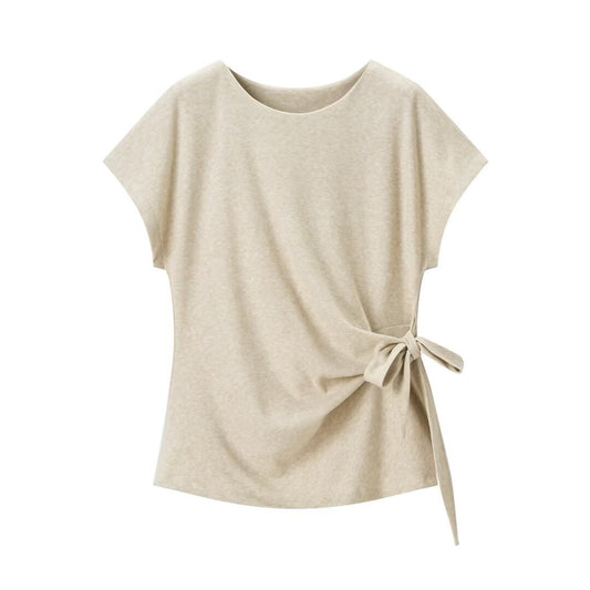 Alma | Casual Knitted Co Ord Cream Two Piece Set Short Sleeve