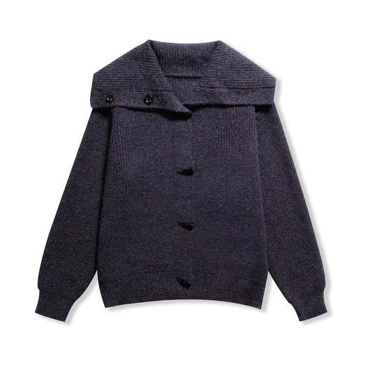 Thea | Chunky Knit Collared Shirt Gray Long Sleeve Button