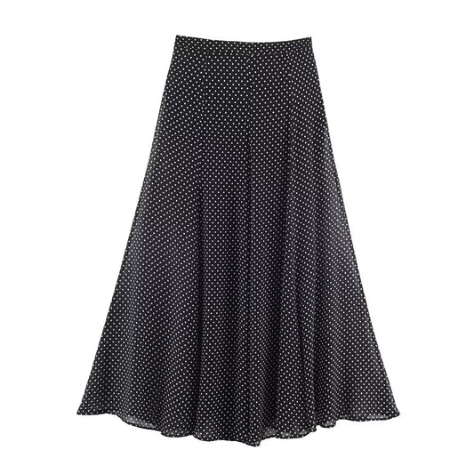Briar | Elegant Maxi Skirt Black Polka Dot Chiffon Sheer Long