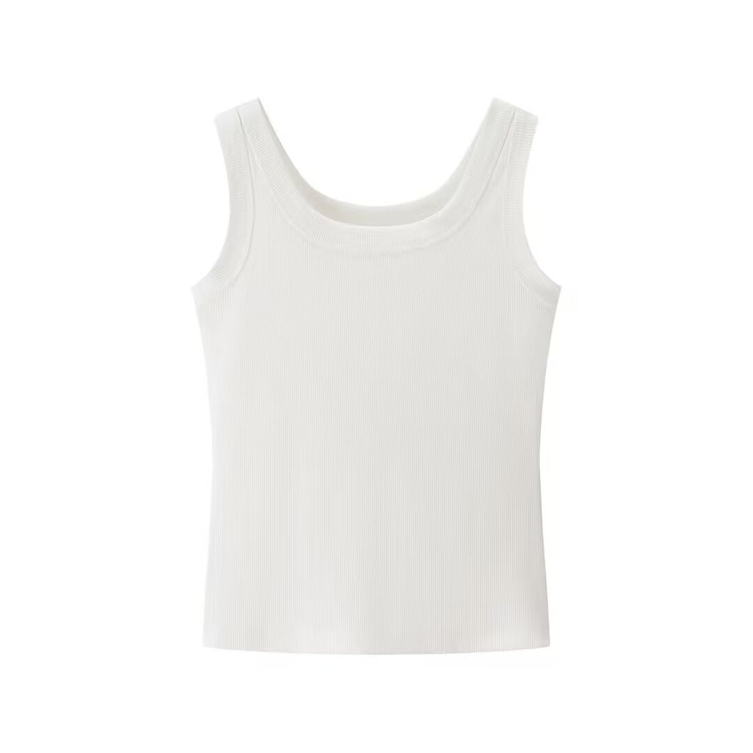 Uma | White Vest Top Tank Ribbed Square Neck Fitted Sleeveless